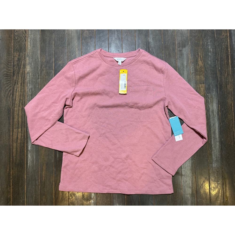 Market & Spruce Kids Ottoman Jersey Top Dark Pink Long Sleeve Pocket Tee L